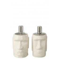 Olielamp Moai Set 2 Grijs Cement | Sfeervolle Buitenlamp